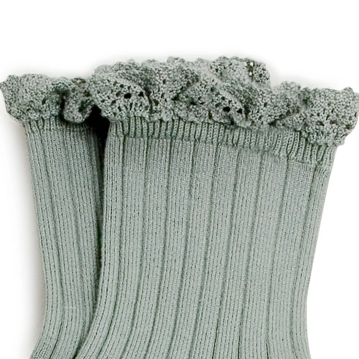 Lili Lace Trim Ribbed Ankle Socks in Aigue Marine by Collegien