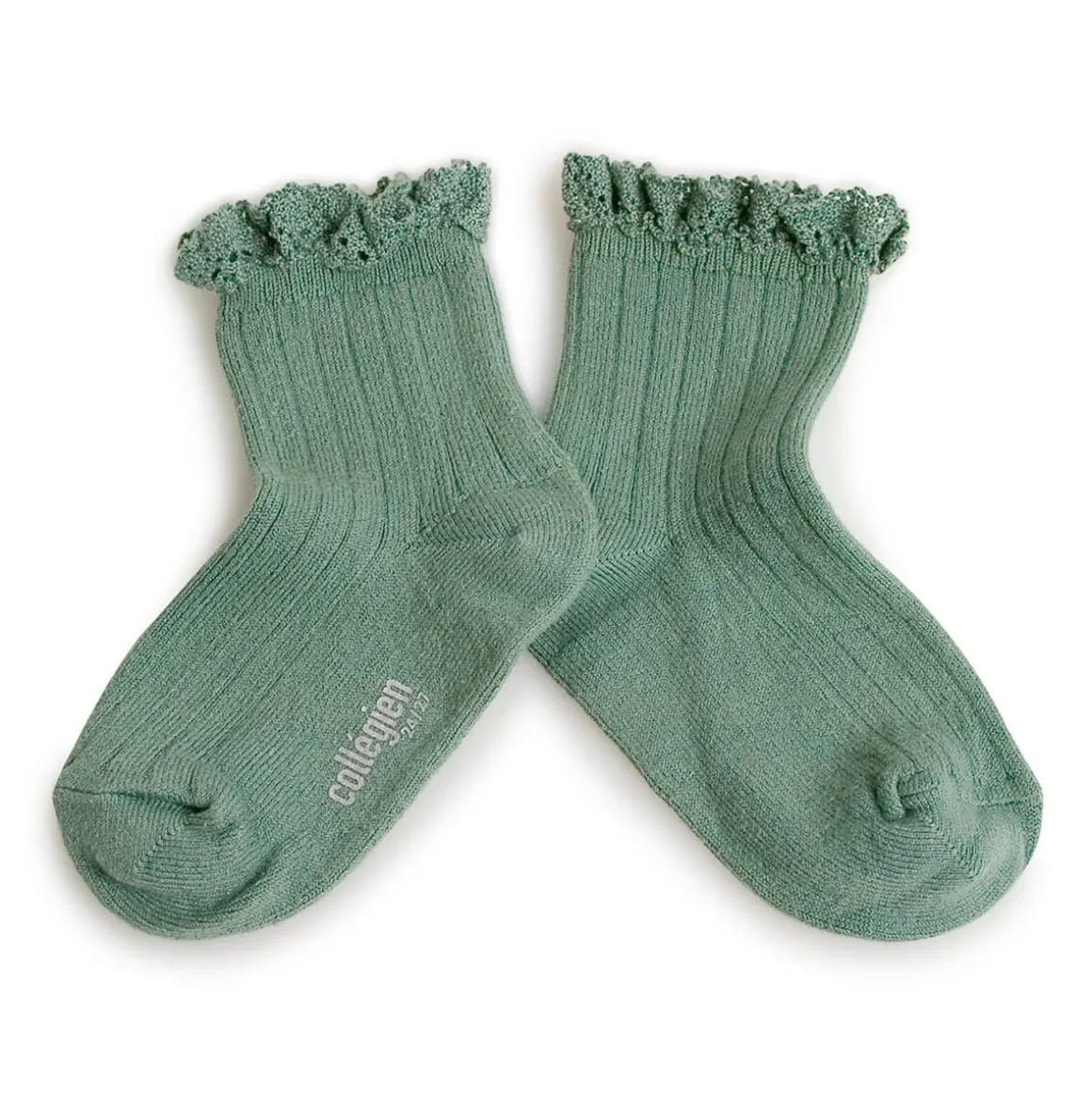 Lili Lace Trim Ribbed Ankle Socks in Celadon by Collegien