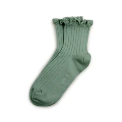 Lili Lace Trim Ribbed Ankle Socks in Celadon by Collegien