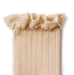 Lili Lace Trim Ribbed Ankle Socks in Sorbet by Collegien
