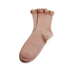 Lili Lace Trim Ribbed Ankle Socks in Vieux Rose by Collegien