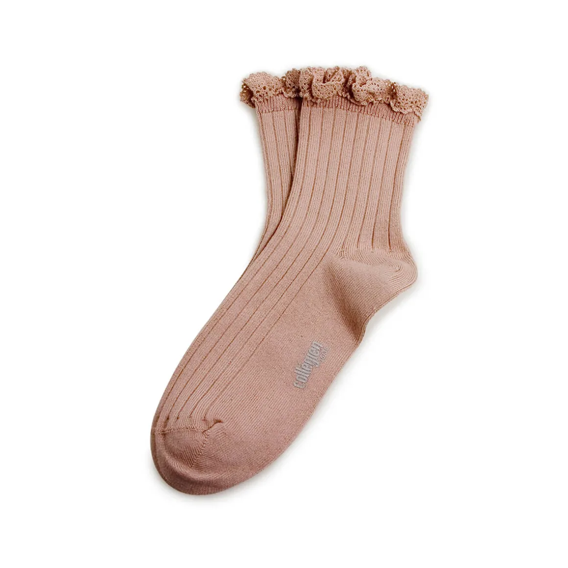 Lili Lace Trim Ribbed Ankle Socks in Vieux Rose by Collegien