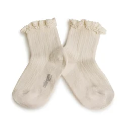 Lili Lace Trim Ribbed Ankle Socks in Doux Agneaux by Collegien