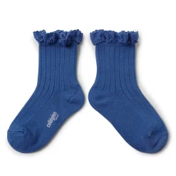 Lili Lace Trim Ribbed Ankle Socks in Bleu Saphir by Collegien