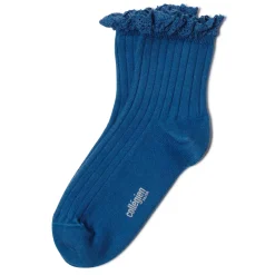 Lili Lace Trim Ribbed Ankle Socks in Bleu Saphir by Collegien