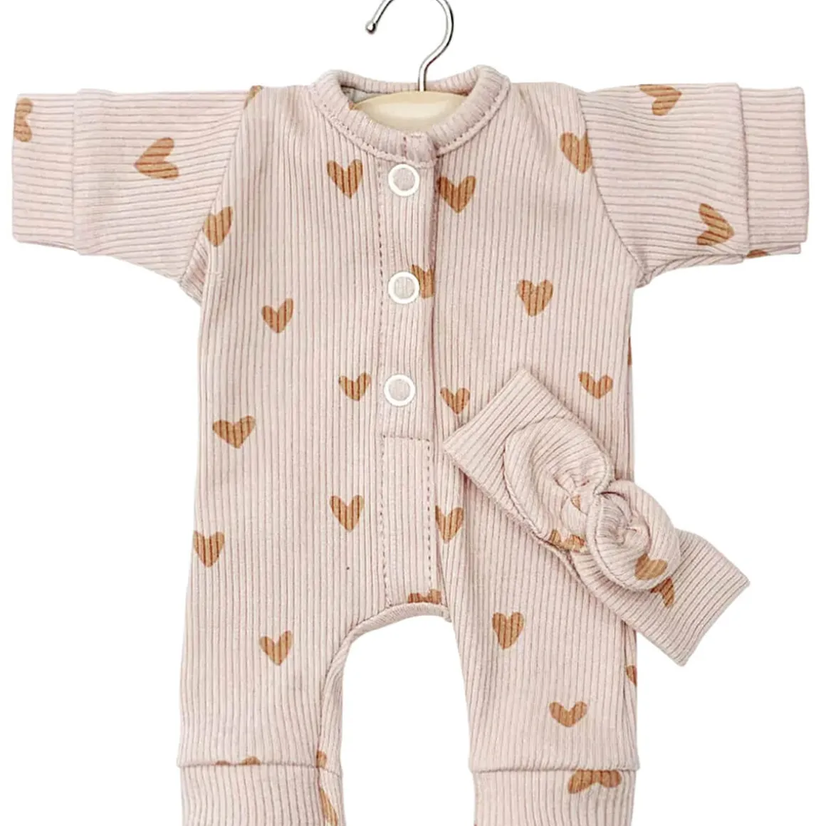 Lili Romper and Headband Set (28cm Doll) in Little Pink Hearts by Minikane