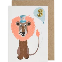 Lion Embroidered Age Card by Petra Boase - Age 3
