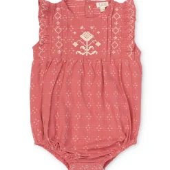 Little Floral Romper in Coral Cross Stitch by Lali