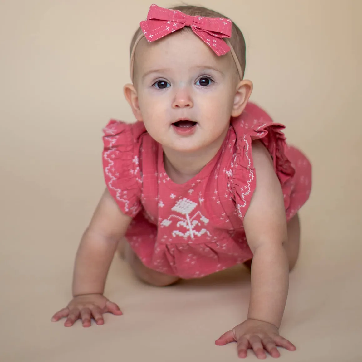 Little Floral Romper in Coral Cross Stitch by Lali