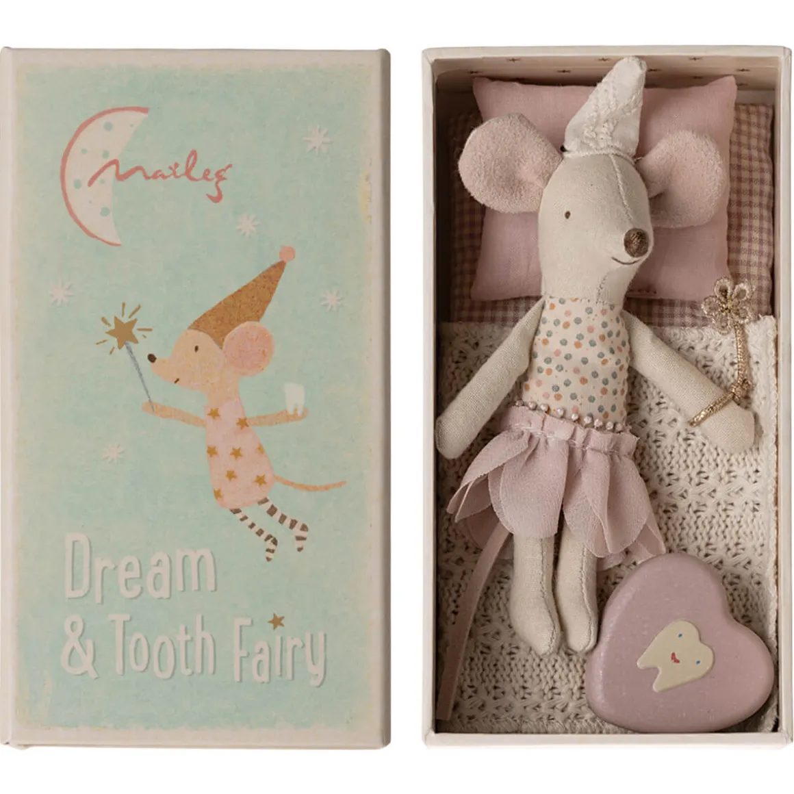 Little Sister Tooth Fairy Mouse (Spotty Top) in a Matchbox by Maileg