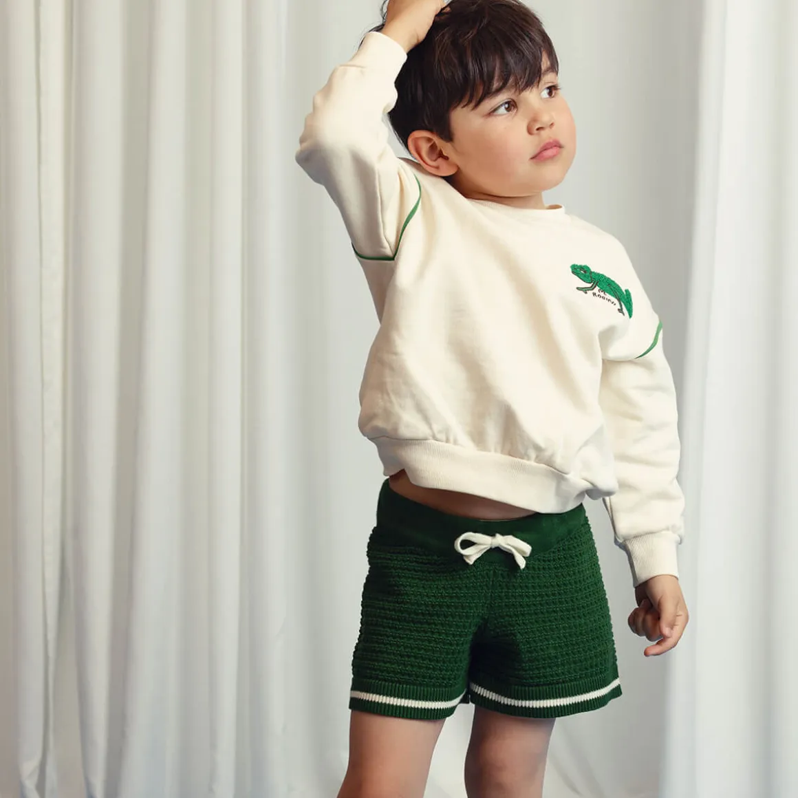 Lizard Chenille Sweatshirt in Off White by Mini Rodini