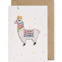 Llama Iron On Patch Greetings Card by Petra Boase