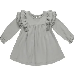 Long Sleeve Flutter Dress in Dusty Blue by Quincy Mae