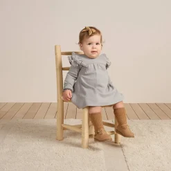 Long Sleeve Flutter Dress in Dusty Blue by Quincy Mae