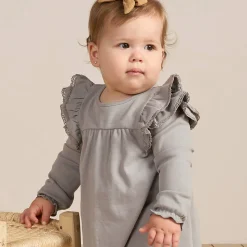 Long Sleeve Flutter Dress in Dusty Blue by Quincy Mae