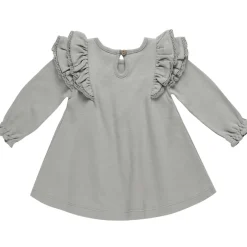 Long Sleeve Flutter Dress in Dusty Blue by Quincy Mae