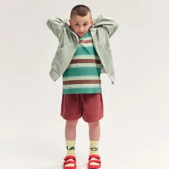 Loose T-Shirt in Bottle Green Stripe by Main Story