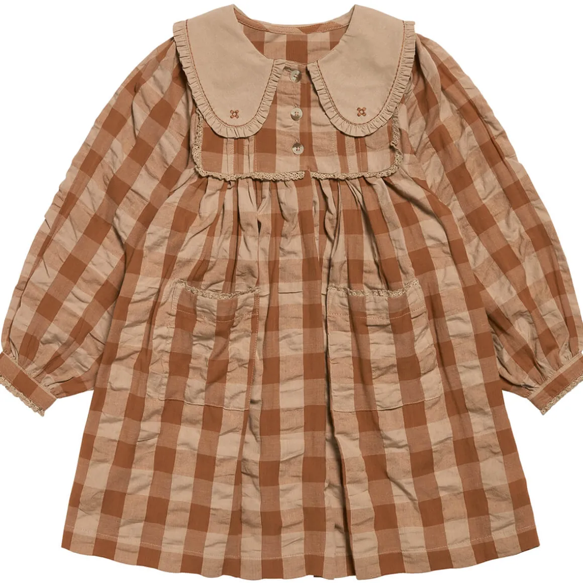 Lottie Dress in Russet Seersucker Gingham by Little Cotton Clothes - Last Ones In Stock - 5-7 Years