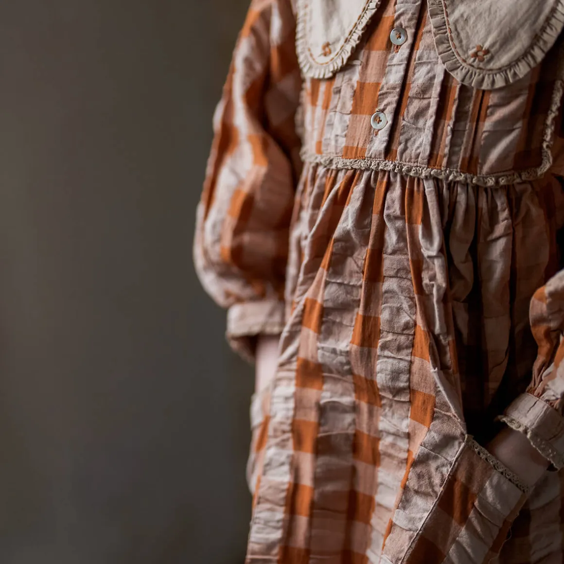 Lottie Dress in Russet Seersucker Gingham by Little Cotton Clothes - Last Ones In Stock - 5-7 Years