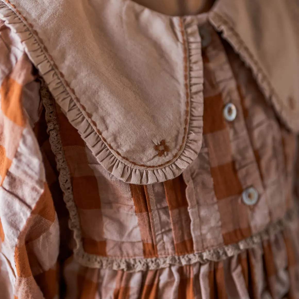 Lottie Dress in Russet Seersucker Gingham by Little Cotton Clothes - Last Ones In Stock - 5-7 Years