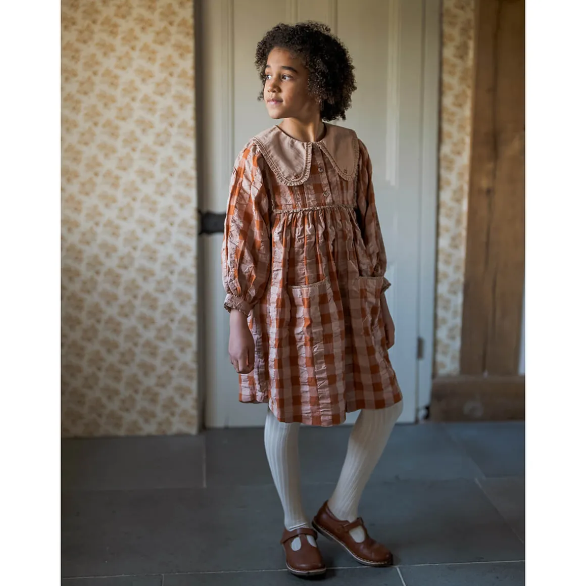 Lottie Dress in Russet Seersucker Gingham by Little Cotton Clothes - Last Ones In Stock - 5-7 Years