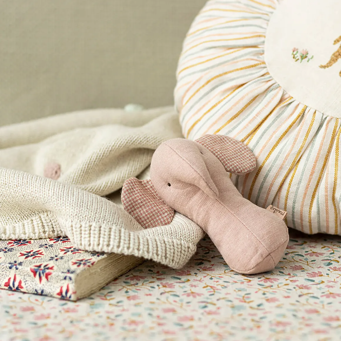 Lullaby Friends Elephant Rattle in Rose by Maileg