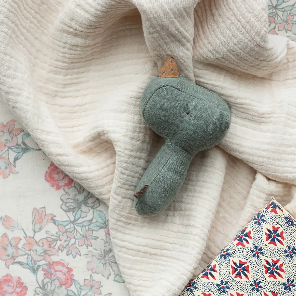 Lullaby Friends Rhino Rattle in Pine by Maileg