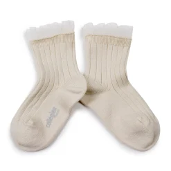 Margaux Tulle Frill Ribbed Ankle Socks in Doux Agneaux by Collegien