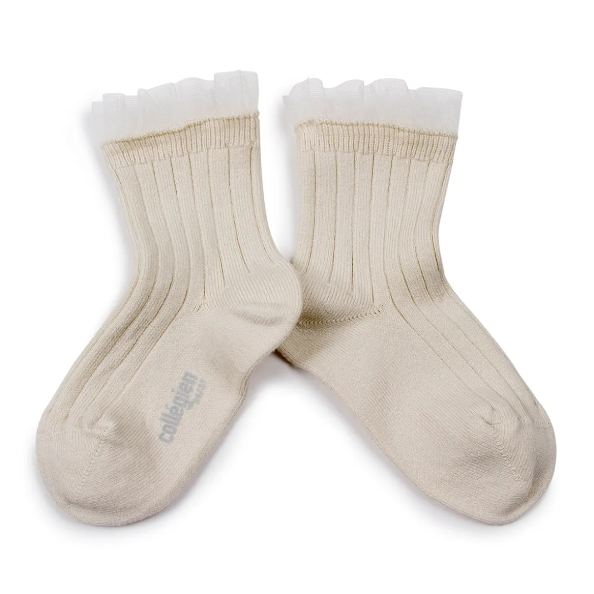 Margaux Tulle Frill Ribbed Ankle Socks in Doux Agneaux by Collegien