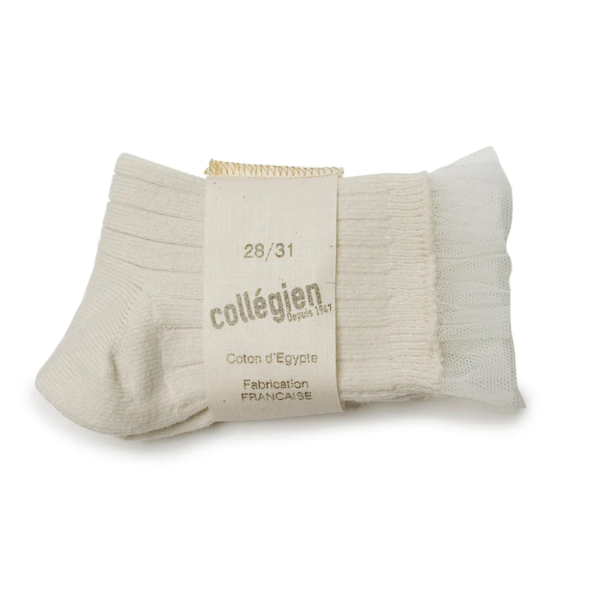 Margaux Tulle Frill Ribbed Ankle Socks in Doux Agneaux by Collegien