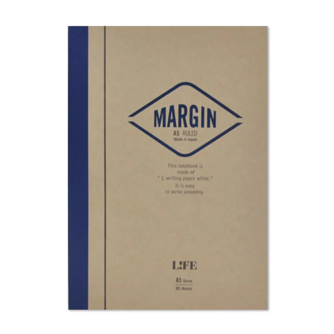 Margin Ruled Notebook A5 (14.8cm x 21cm) in Blue by Life Japan