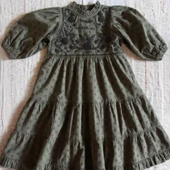 Margot Dress in Khaki Green Broderie Anglaise by Bonjour - Last Ones In Stock - 4-8 Years