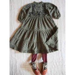 Margot Dress in Khaki Green Broderie Anglaise by Bonjour - Last Ones In Stock - 4-8 Years