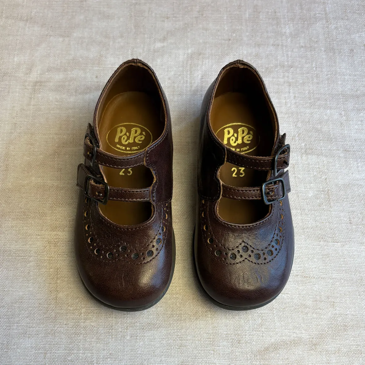 Marie Double Velcro Strap Ballerinas in Moro Brown by PèPè