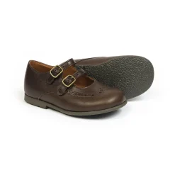 Marie Double Velcro Strap Ballerinas in Moro Brown by PèPè