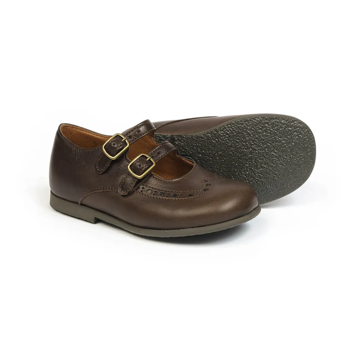 Marie Double Velcro Strap Ballerinas in Moro Brown by PèPè