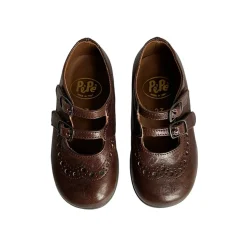 Marie Double Velcro Strap Ballerinas in Moro Brown by PèPè
