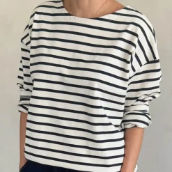 Marseille Boat Neck Top in Navy Stripe by Le Bon Shoppe