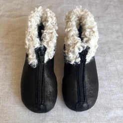 Matt Sheepskin Trim Booties in Black by PèPè