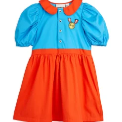 Medal Embroidered Woven Dress in Red / Blue by Mini Rodini - Last One In Stock - 104/110 (3-5 Years)