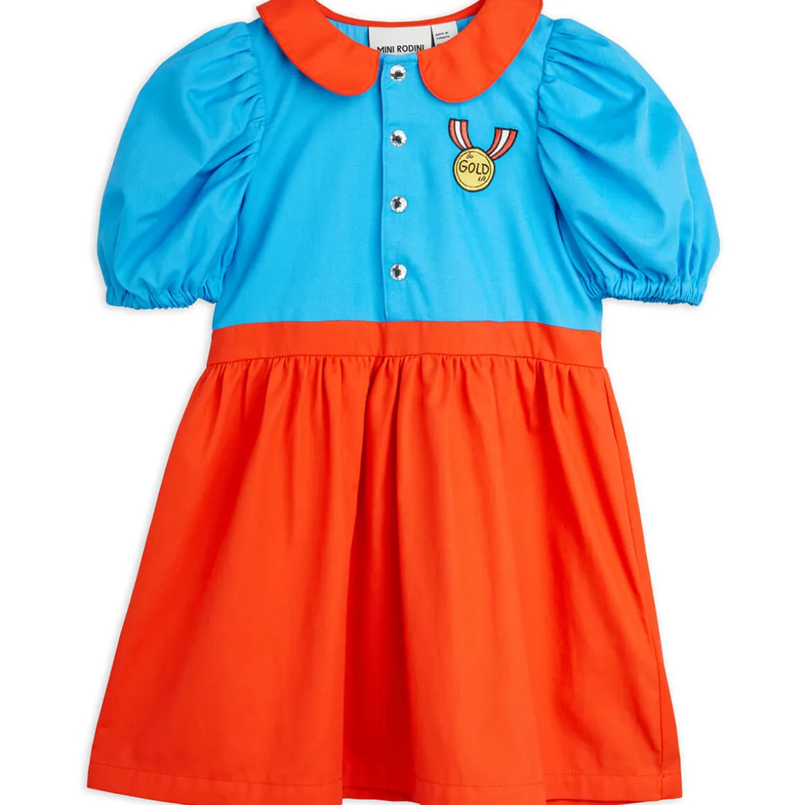Medal Embroidered Woven Dress in Red / Blue by Mini Rodini - Last One In Stock - 104/110 (3-5 Years)