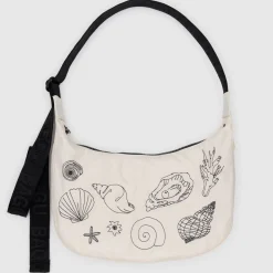 Medium Nylon Crescent Bag in Embroidered Shells by Baggu