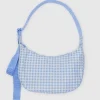 Medium Nylon Crescent Bag in Light Blue Gingham by Baggu
