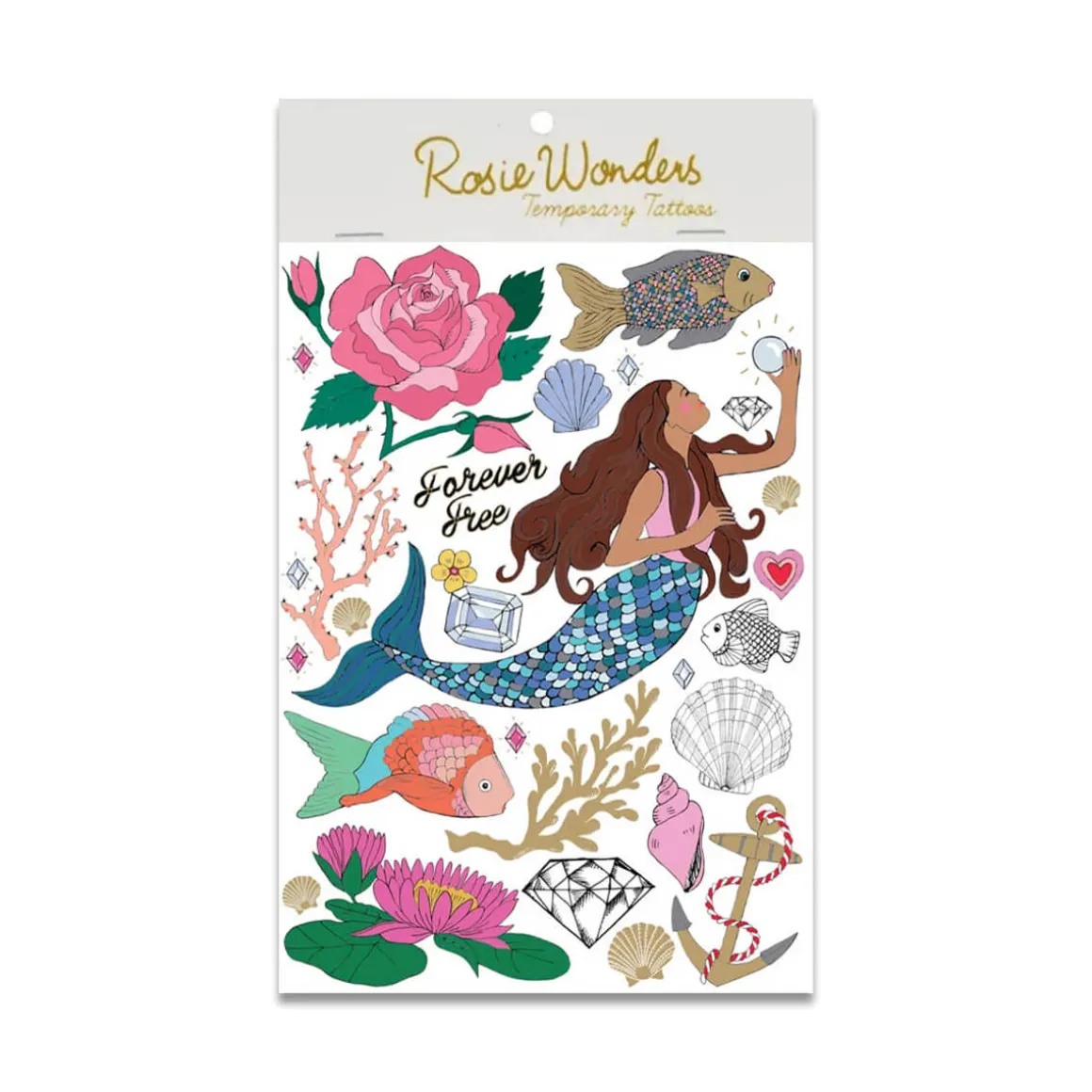 Mermaid Treasure Temporary Tattoos (A6 Sheet) by Rosie Wonders