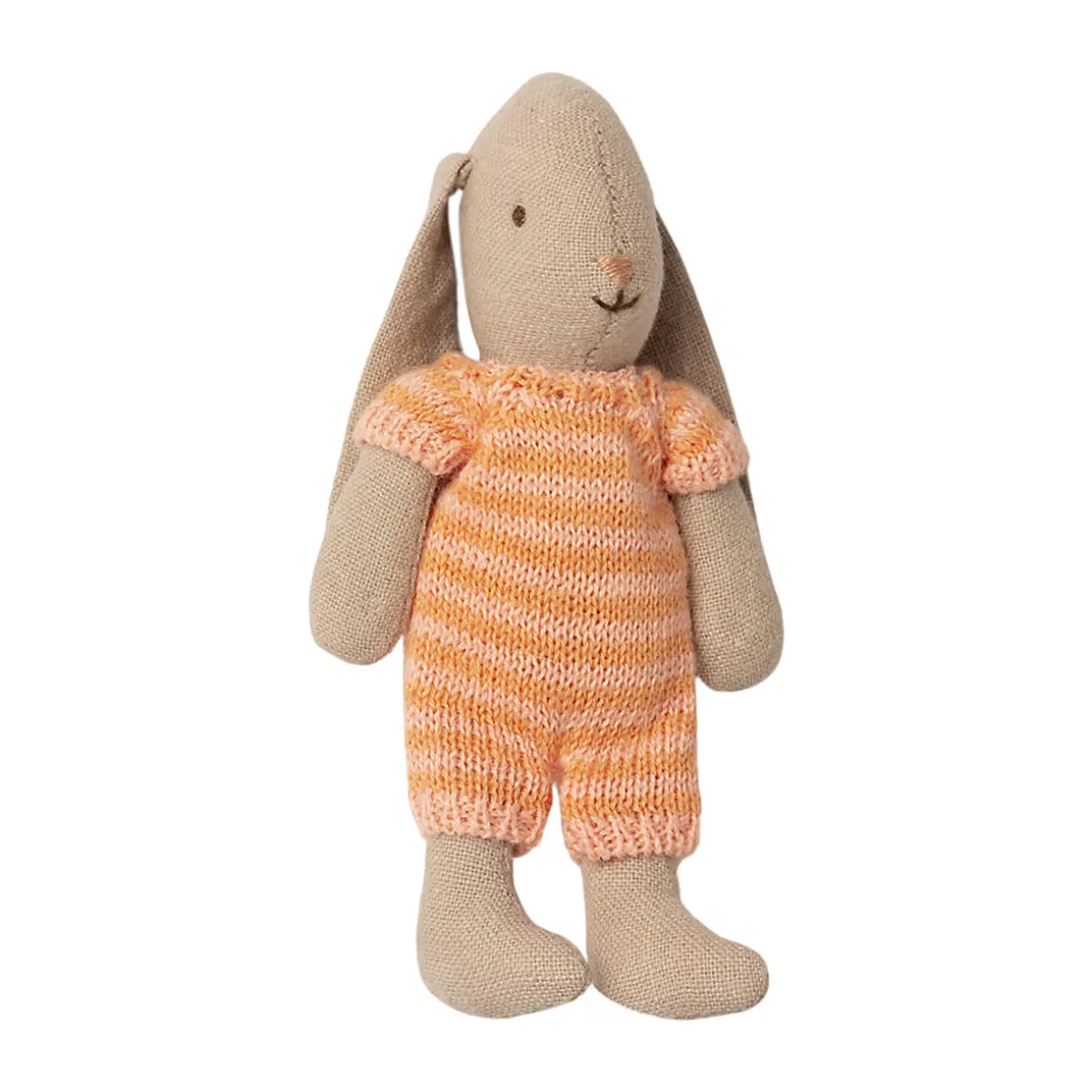 Micro Bunny in a Pink / Coral Knitted Striped Suit by Maileg