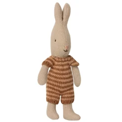 Micro Rabbit in a Brown / Sand Knitted Striped Suit by Maileg