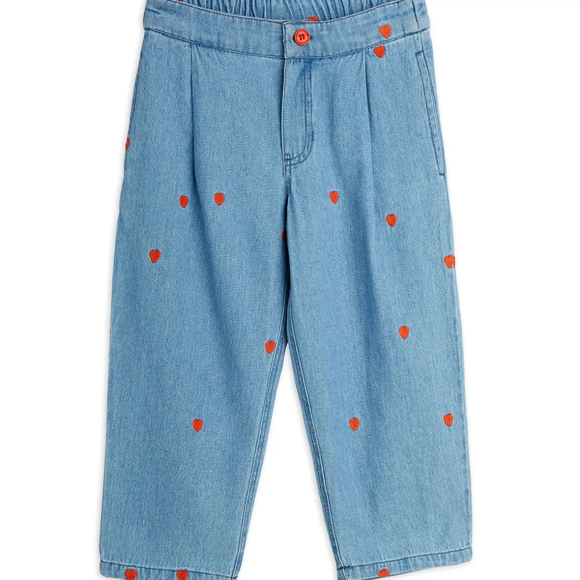 Mini Hearts AOP Woven Trousers in Blue by Mini Rodini
