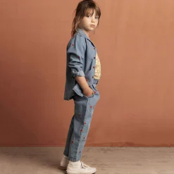 Mini Hearts AOP Woven Trousers in Blue by Mini Rodini
