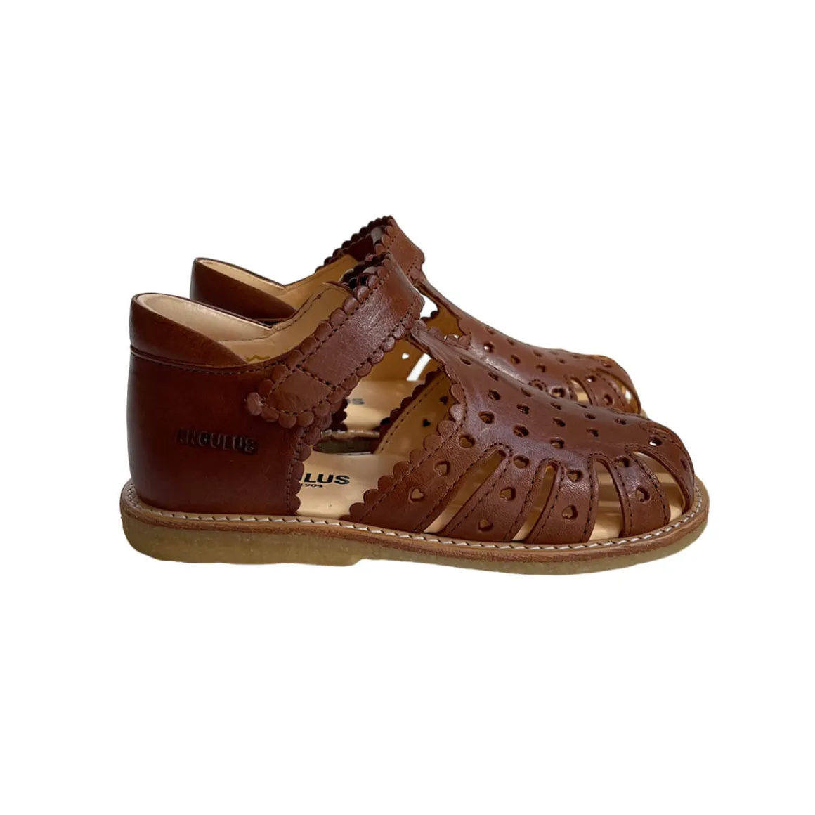 Mini Hearts Velcro Starter Sandals in Cognac by Angulus