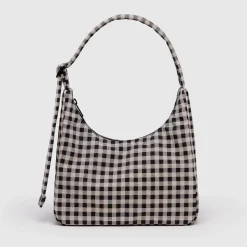 Mini Nylon Shoulder Bag in Black and White Gingham by Baggu